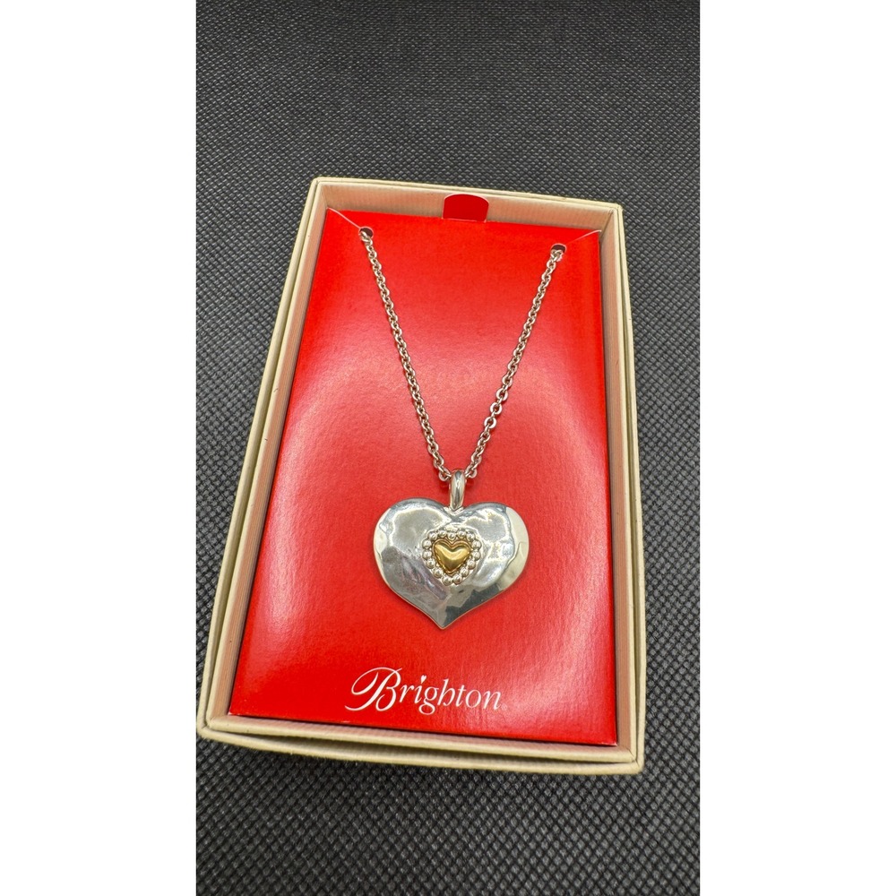 Brighton Love Beyond Words Reversible Heart Pendant Necklace Silver Gold D30259